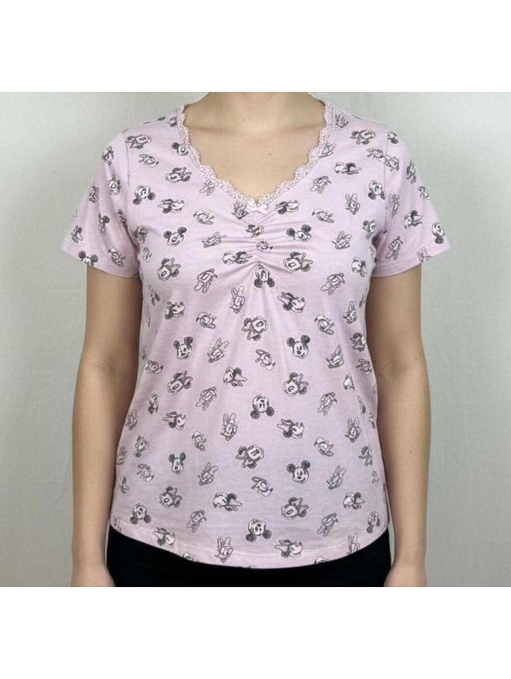 TOP Mickey and Friends Pink V-Neck Short Sleeve T-Shirt XS